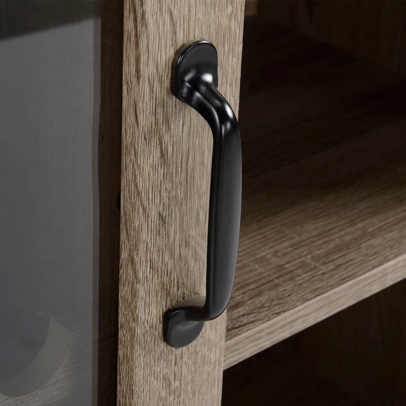 HOMCOM Aparador de Cocina Moderno con Puerta de Vidrio Soporte para 6 Copas y Botellero 79x39x92 cm Café