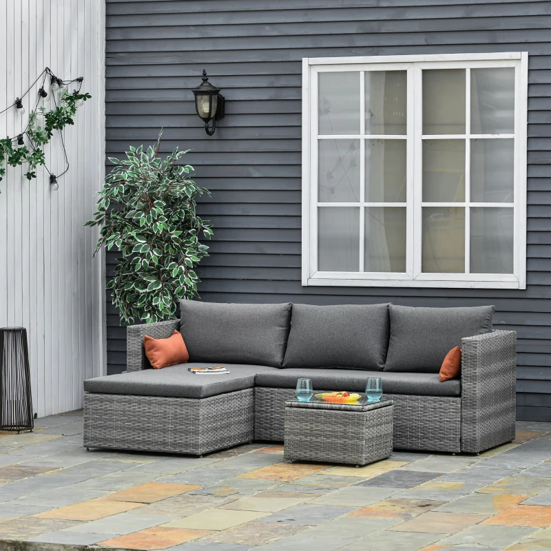 Outsunny Mobili da Giardino Set 3 Pezzi in Rattan PE con 2 Divani e Tavolino da Caffè, Grigio