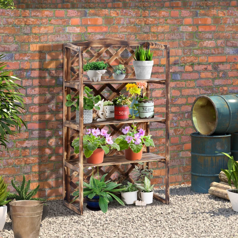 Outsunny Scaffale Porta Piante da Esterno a 3 Ripiani in Legno di Abete, Portavasi da Interno ed Esterno, Fioriera da Balcone, 80x40x148cm