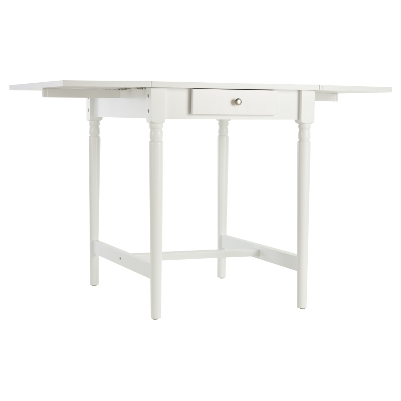 HOMCOM Mesa de Comedor Plegable con 2 Tableros Laterales 1 Cajón Estable en MDF Patas Macizas de Madera de Pino Carga 60 kg 115x78x76 cm Blanco