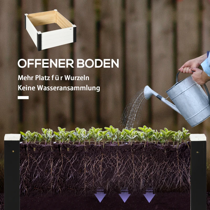 Outsunny Hochbeet, verstärkte Kanten, wetterbeständig, 91,5 cm x 91,5 cm x 41 cm Schwarz + Weiß