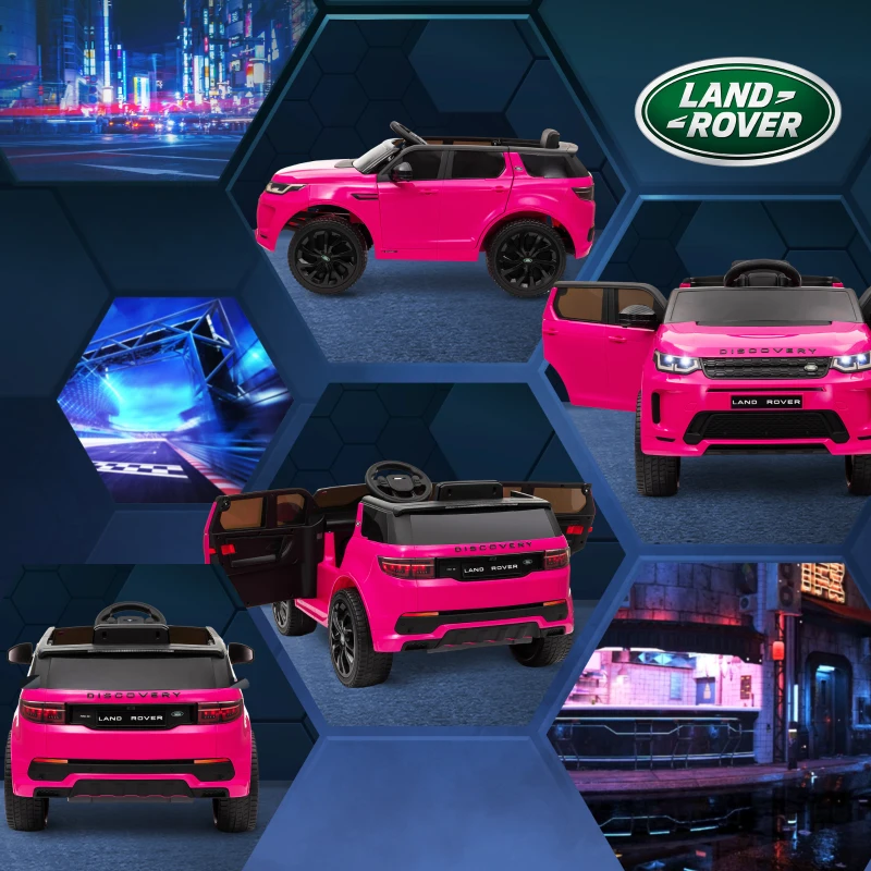 AIYAPLAY Coche Eléctrico para Niños con Licencia Land Rover Discovery Sport con Batería 12V Mando a Distancia Faros y Música Rosa