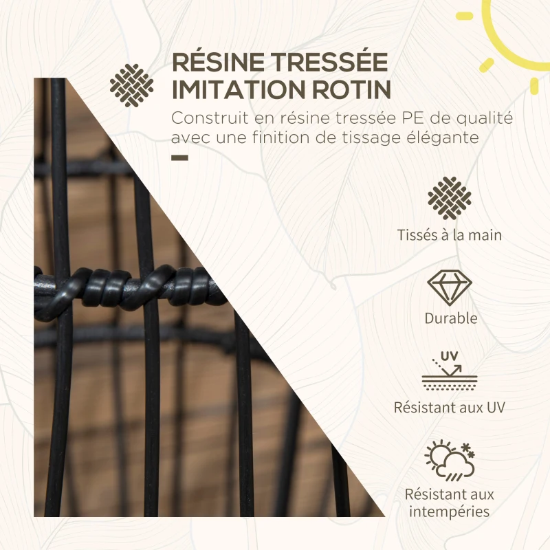Outsunny Lampe à poser luminaire LED de jardin solaire en résine tressée imitation rotin - 34 x 34 x 56 cm noir