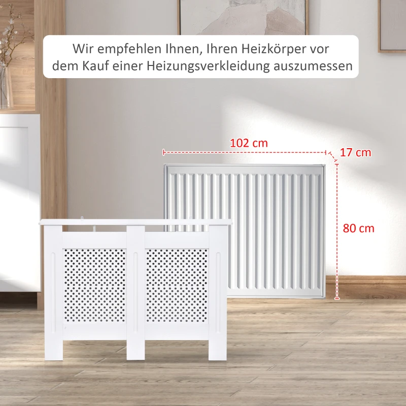 HOMCOM Heizkörperverkleidung Heizkörperabdeckung Heizungsverkleidung MDF Weiß 111,5 x 82 x 19 cm