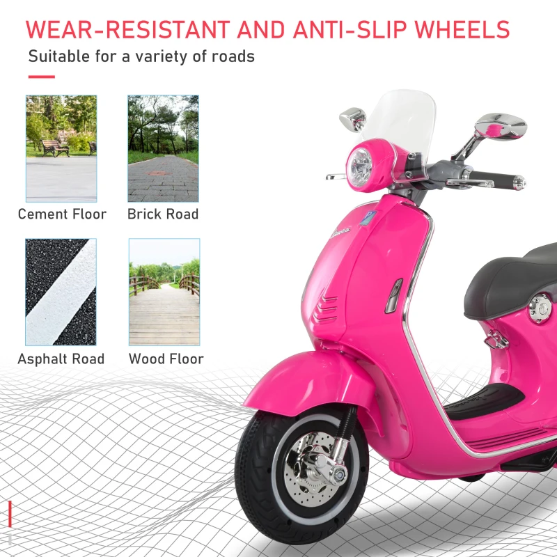 HOMCOM Elektro-Motorrad für Kinder mit MP3-Musik, Scheinwerfern, 3-6 Jahre, Kunstleder, Metall, 108 x 49 x 75 cm, Rosa(m-9)