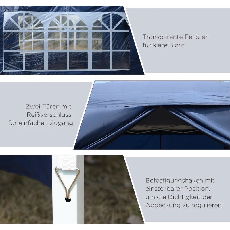 Outsunny 3 x 3 m Pavillon mit 4 Seitenwänden, Fenster, Festzelt mit UV-Schutz, Gartenzelt inkl. Tragetasche, Stahl, Blau
