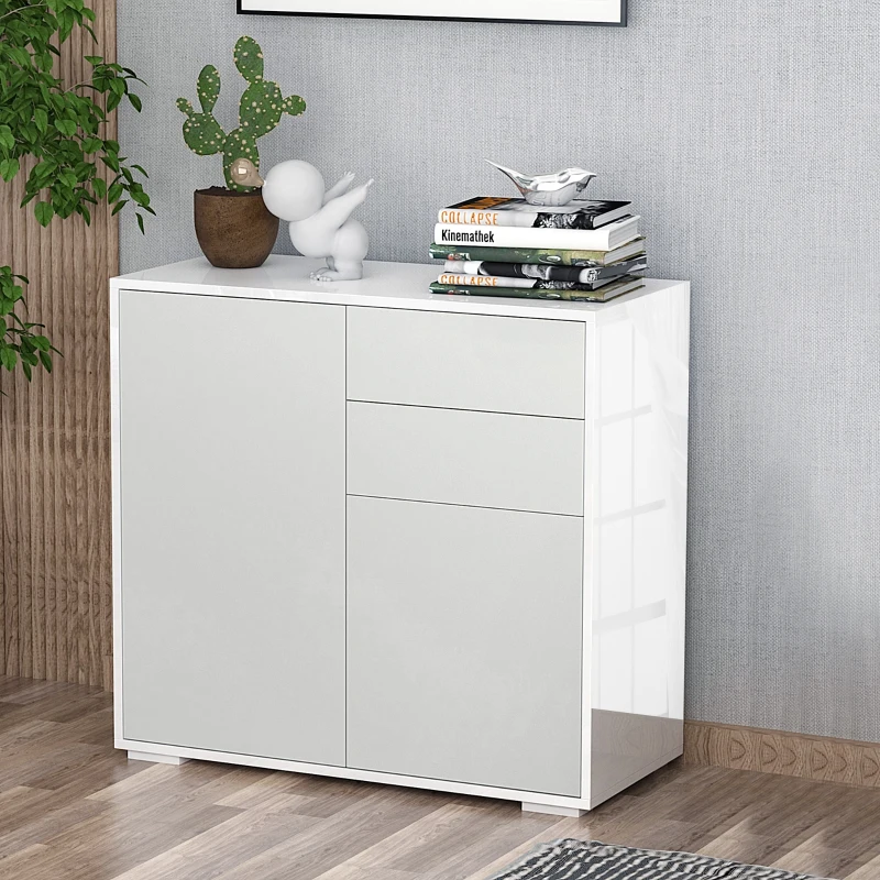 HOMCOM Aufbewahrungsschrank mit 2 Schubladen, 2 Türen, mit Kippschutz, für Wohnzimmer, Schlafzimmer, 79 x 36 x 74 cm, Weiß