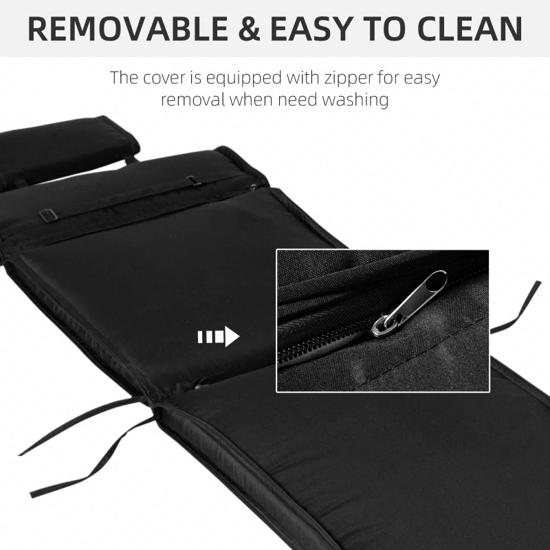 Outsunny Garden Sun Lounger Cushion Replacement Soft Sunbed Reclining Chair Relaxer Pad with Pillow, Cushion ONLY - Black