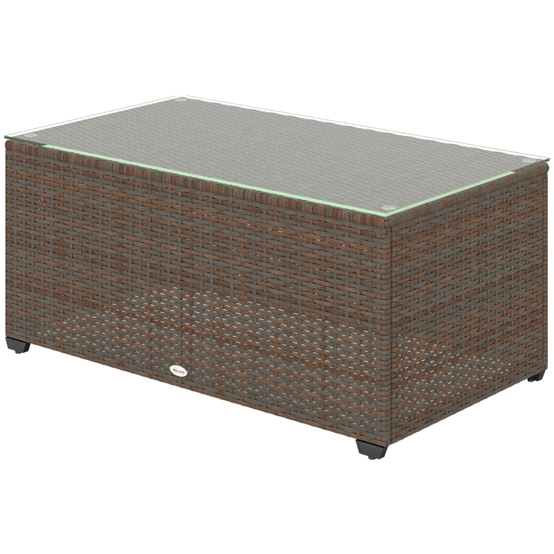 Outsunny 90 x 50cm Glass-Top Rattan Side Table - Brown