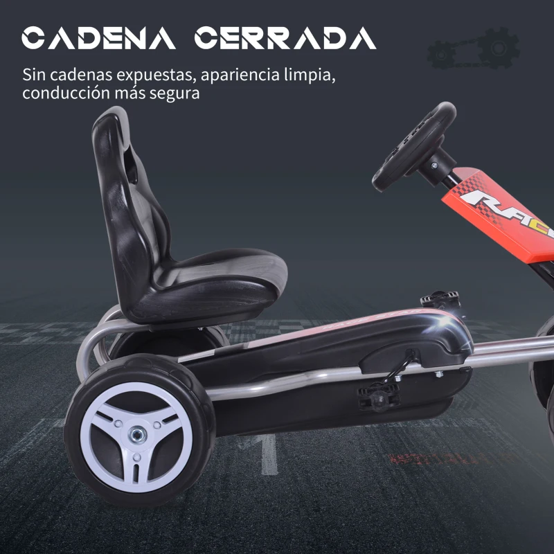 HOMCOM Coche de Pedales Go Kart con Asiento Ajustable Carga 30kg Go Kart Racing Deportivo para Niños 3 Años Juguete Exterior 80x49x50cm Acero