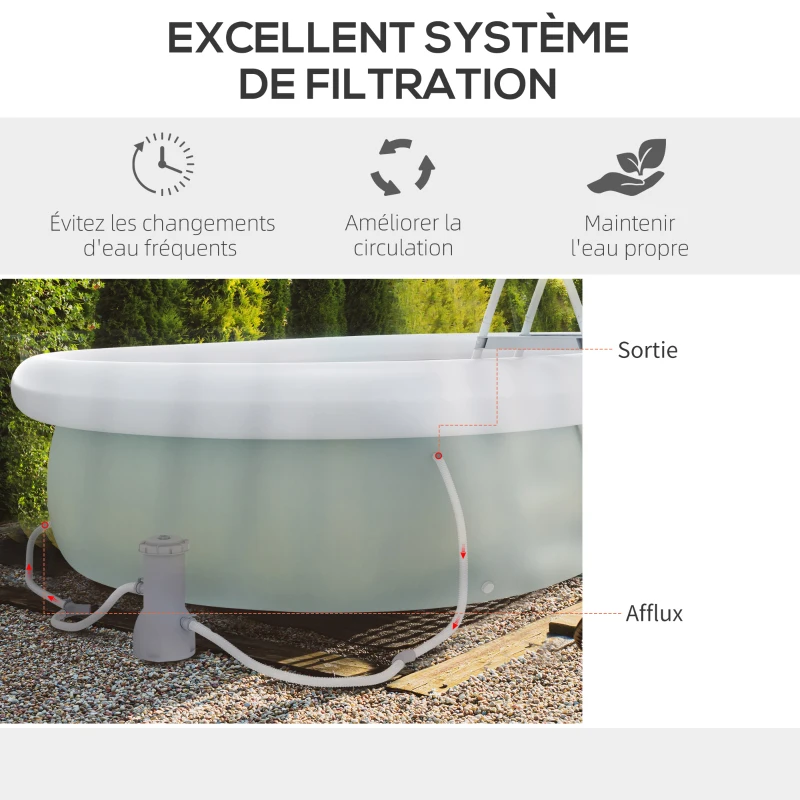 Outsunny Piscine rectangulaire hors sol avec structure en acier pompe de filtration échelle bâche 540 x 304 x 106 cm gris