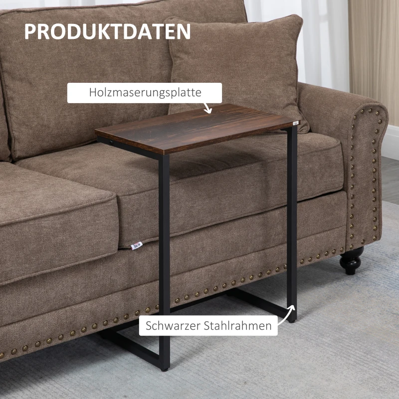 HOMCOM Satztisch, Beistelltisch, 3er-Set, Industrial Design, Stahlrahmen, braun+schwarz, 45 x 30 x 60cm