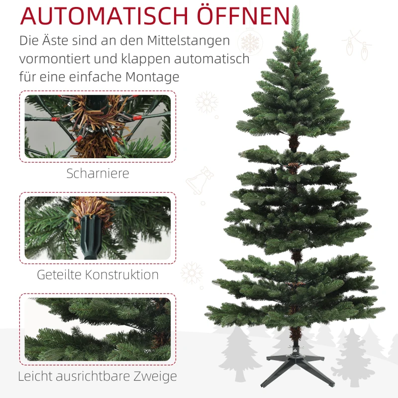HOMCOM Weihnachtsbaum, Kunsttanne, 1,8 m hoch, flammhemmend, stabile Metallbasis, Grün