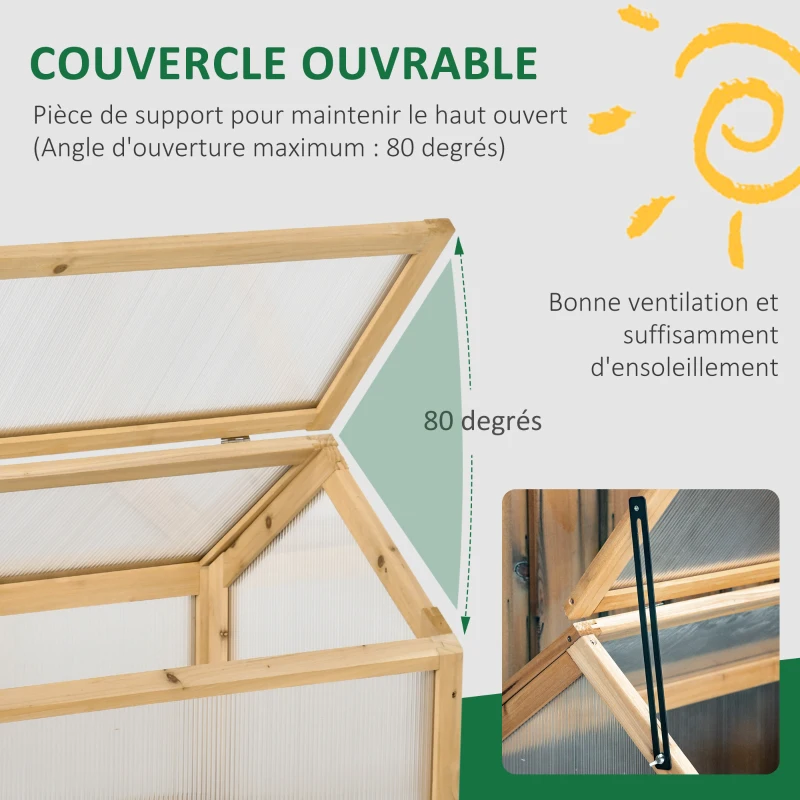 Outsunny Mini Serre de Jardin Serre à tomates dim. 90L x 52l x 49,5H cm Toit ouvrable Panneaux de Polycarbonate Bois Sapin pré-huilé