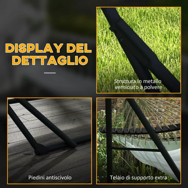Outsunny Supporto per Amaca 120kg max con Amaca e Borsa Incluse, in Metallo, 263x89x100 cm, Nero e Bianco
