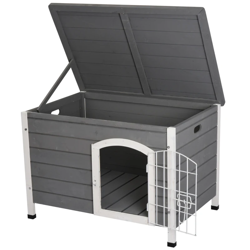PawHut Hundehütte Hundehaus mit Tür Hundebox Gitterbox TransportKäfig für Katzen Hasen Outdoor wasserdicht Grau Tanne 80 x 55 x 53,5 cm
