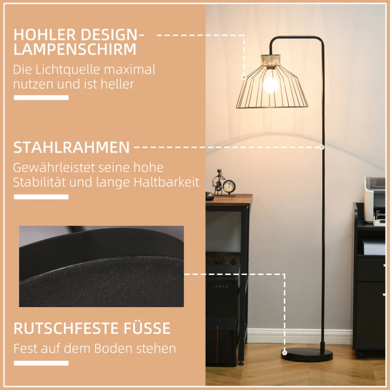 HOMCOM Stehlampe Industriedesign Standleuchte, Bodenschalter, E27 Sockel, Metall Schwarz
