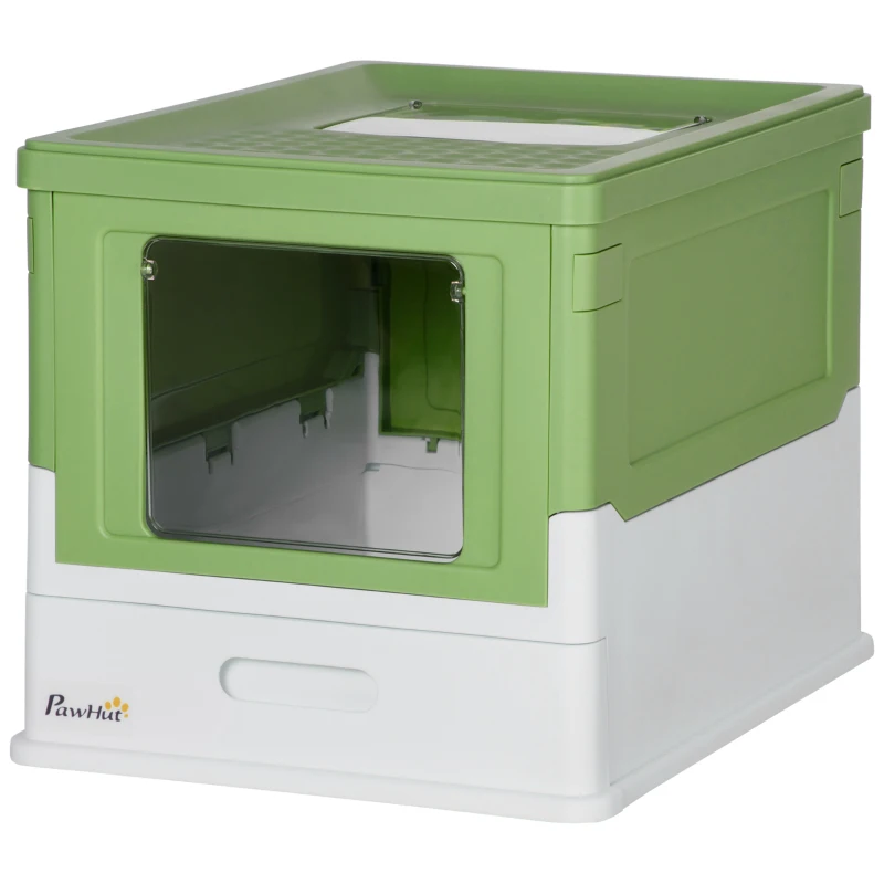 PawHut Arenero Cubierto para Gatos Desmontable con Entrada Frontal y Salida Superior 47,5x35,5x36,7 cm Verde Aguacate y Blanco