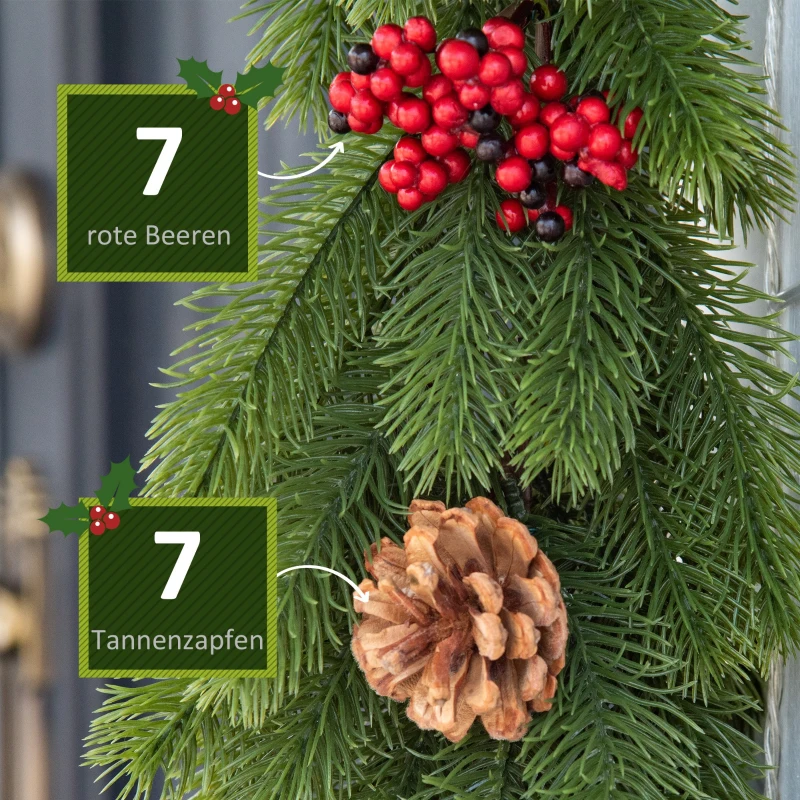 HOMCOM Weihnachtsgirlande 1,9m Tannengirlande Weihnachtsdeko mit Tannenzapfen Beeren Künstliche Girlande Weihnachtsgirlande für Innen & Außen, Grün