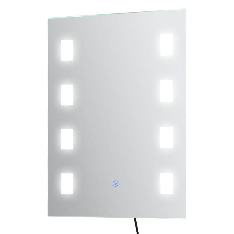 kleankin Espejo de Baño con Luz LED con Función de Antivaho Marco de Aluminio e Interruptor Táctil 70x50 cm Plata