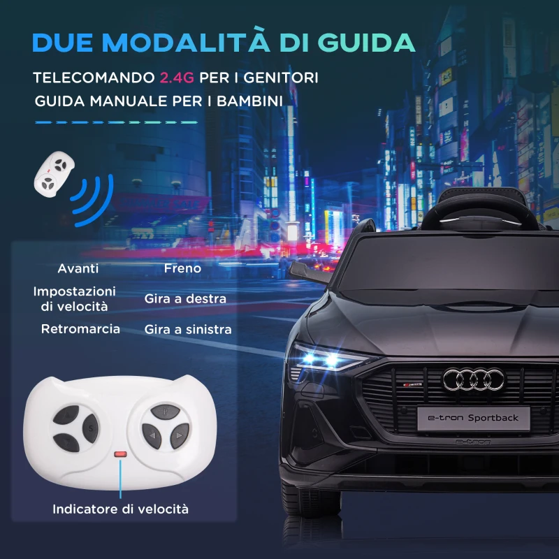 HOMCOM Macchina Elettrica per Bambini 12V con Telecomando, Velocità 3-8km/h, Luci e Musica, Età 3-5 Anni, Nero