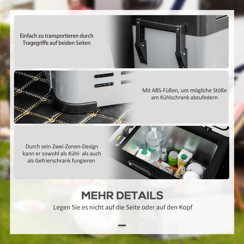 Outsunny Kühlbox Auto 50L mit LCD-Anzeige 2 Modi Kompressor Autokühlschrank mit Griffe Boot Camper Reisen 12/24V DC und 110-240V AC Grau+Schwarz