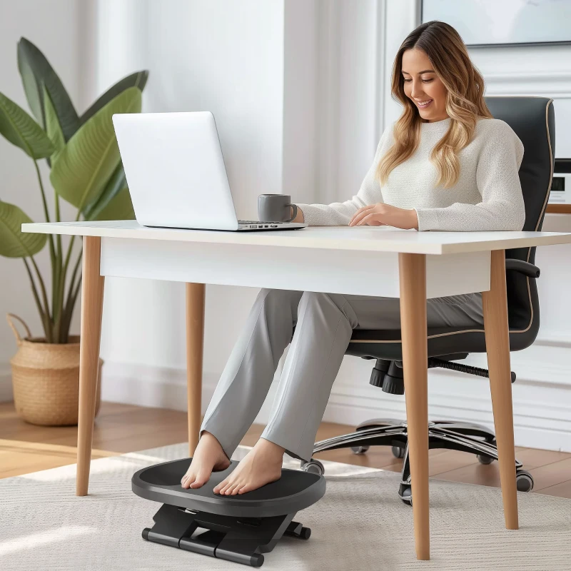 HOMCOM 0-30° Three-Height Under-Desk Support Footrest - Grey