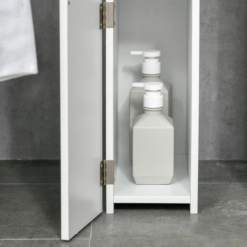 kleankin Colonna Bagno con 2 Ripiani e 2 Armadietti, Mobile Alto Salvaspazio 15.2x29.8x118 cm, Bianco