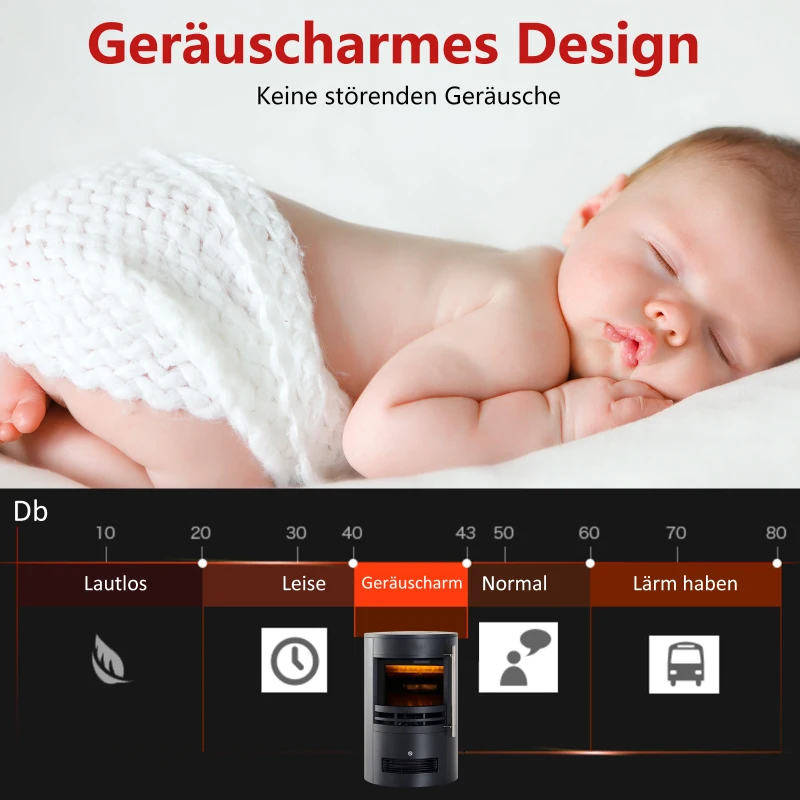 HOMCOM Elektrokamin mit Heizung, elektrischer Kamin mit LED Flammeneffekt, 900/2000W Dekokamin, elektrisch Kaminfeuer Kaminofen, Schwarz