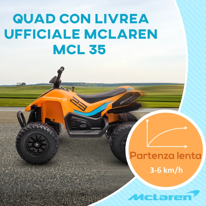 HOMCOM Quad per Bambini 3-8 Anni con Licenza McLaren e Fari LED, 107x71x73.5 cm, Nero e Arancione