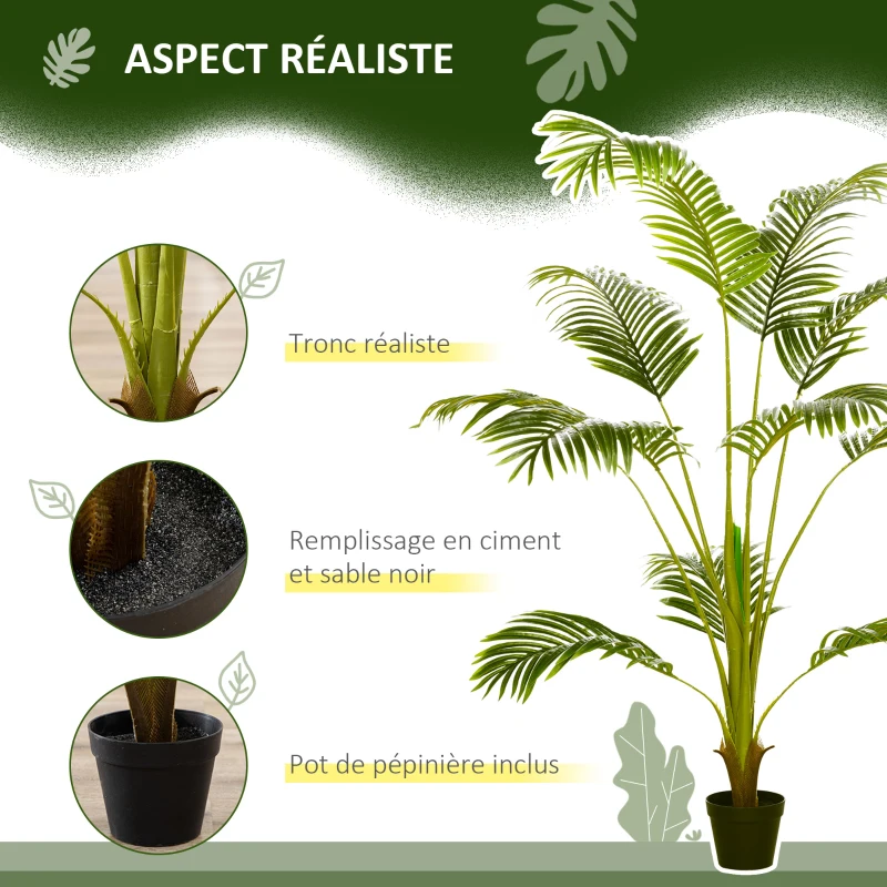 HOMCOM Palmier artificiel arbre artificiel hauteur 170 cm avec 11 grandes feuilles grand réalisme en plastique pot inclus vert