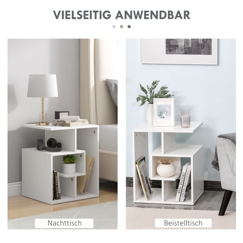 HOMCOM Beistelltisch Standregal Satztisch Bücherregal Coutchtisch Ablage Platzsparend Wohnzimmer Schlafzimmer Arbeitszimmer Weiß 45 x 40 x 55 cm