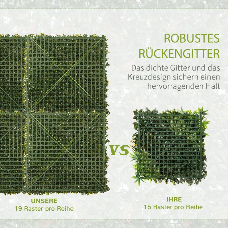 Outsunny 12 Stück künstliches Pflanzenwand Hecke 50x50 cm UV-Schutz Sichtschutz Mailänder Gras Design Heckenpflanze für Garten Outdoor Dekor