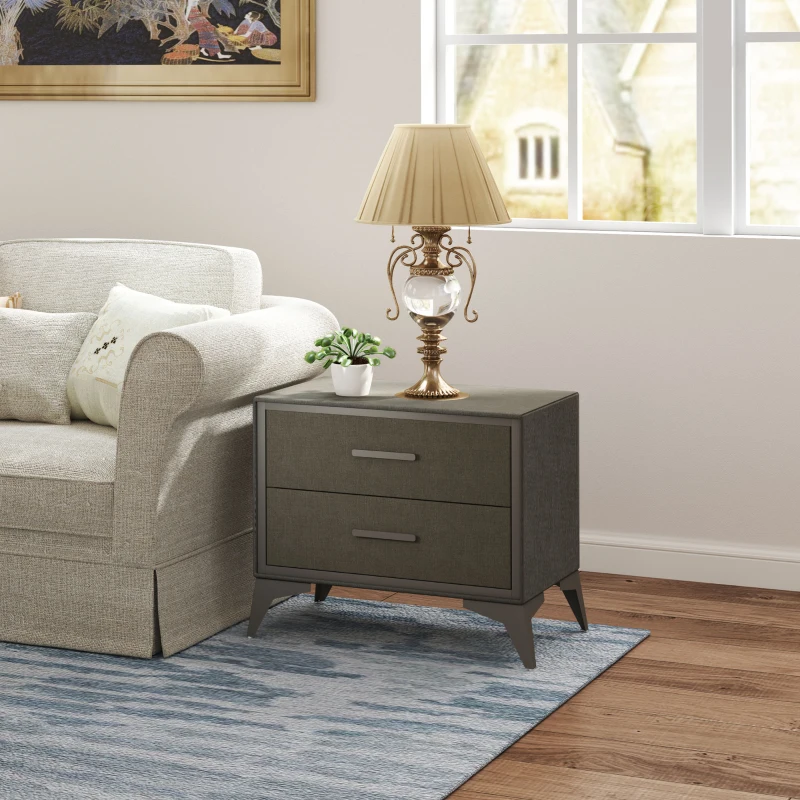 HOMCOM Velvet-Feel Chest of Two Drawers - Brown