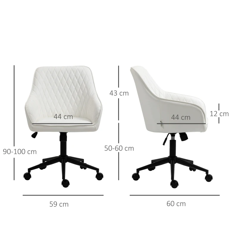 Vinsetto Silla de Oficina Basculante de Cuero PU con Altura Ajustable para Dormitorio Estudio 59x60x90-100 cm Blanco