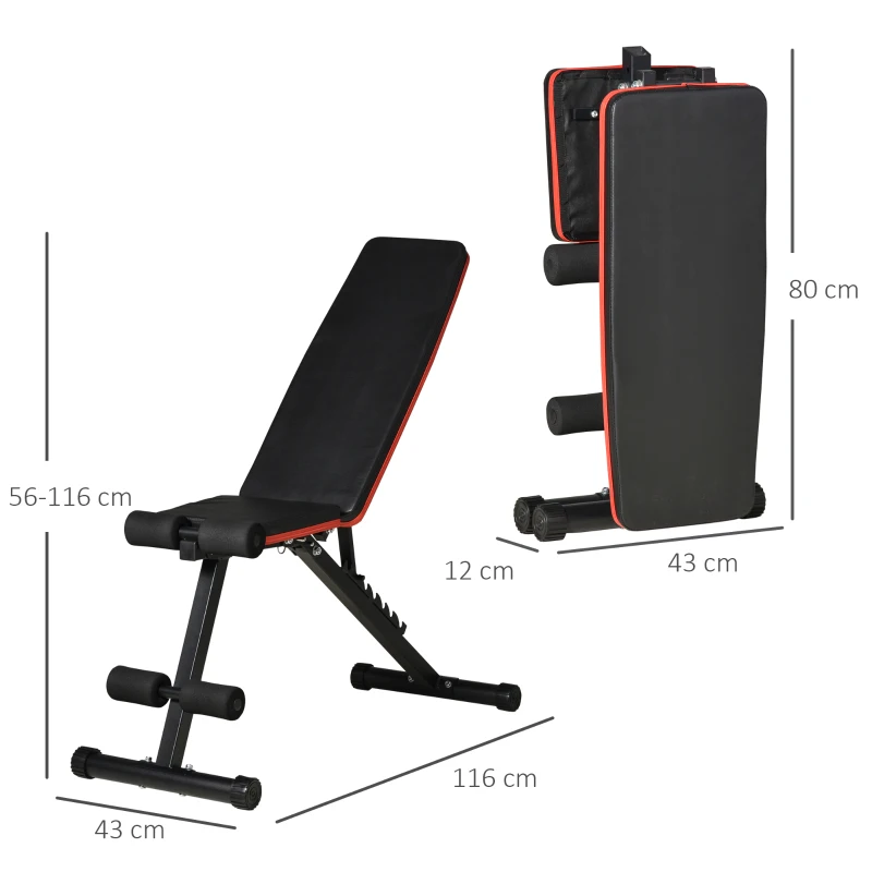 HOMCOM Banco de Pesas Plegable 2 en 1 Banco de Musculación de Acero con Altura Ajustable Respaldo Inclinable en 7 Posiciones para Entrenamiento en Hogar Gimnasio Carga 120 kg 116x43x56-116 cm Negro