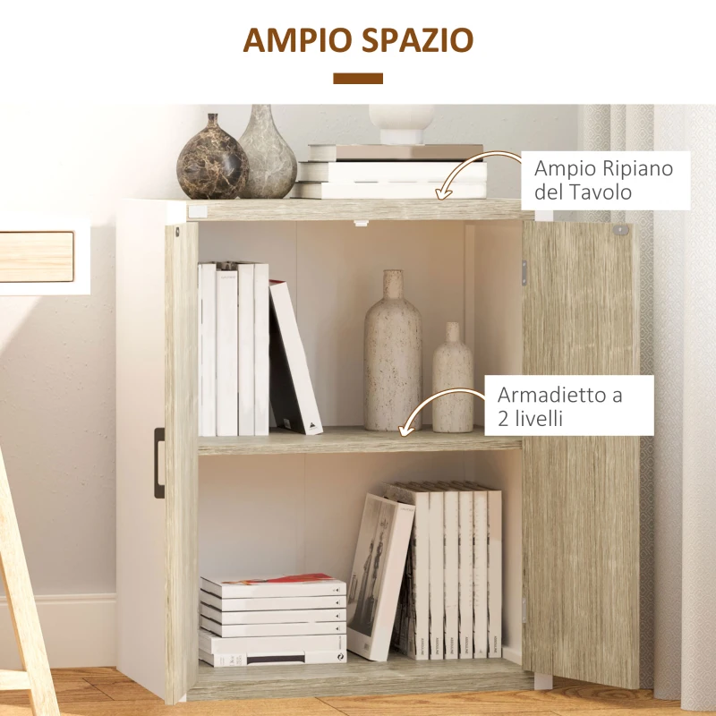 HOMCOM Mobiletto Multiuso 2 Ante con Mensola Regolabile in MDF, 62x40x77cm, Bianco e Legno