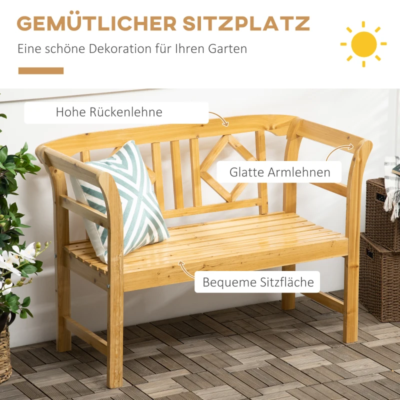 Outsunny Gartenbank im Landhausstil, wetterbeständig, Massivholz,116 cm x 53 cm x 83 cm, Natur
