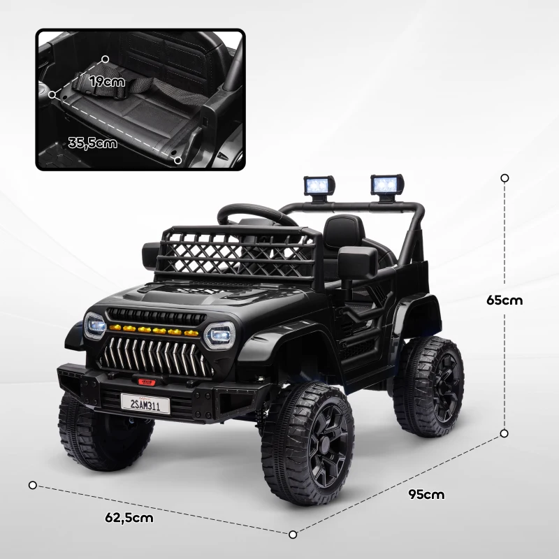 AIYAPLAY Coche Eléctrico para Niños con Batería 12V Mando a Distancia Velocidad Ajustable USB Faros Bocina Negro(m-3)