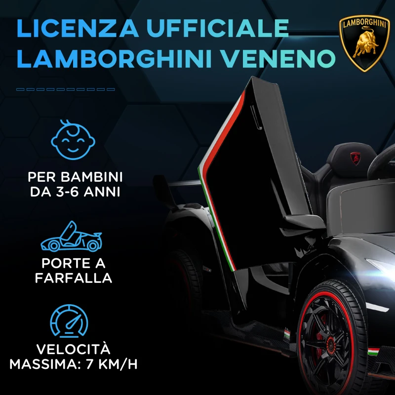 HOMCOM Macchina Elettrica per Bambini Lamborghini Veneno 12V con Telecomando, Età 3-6 Anni, Nero