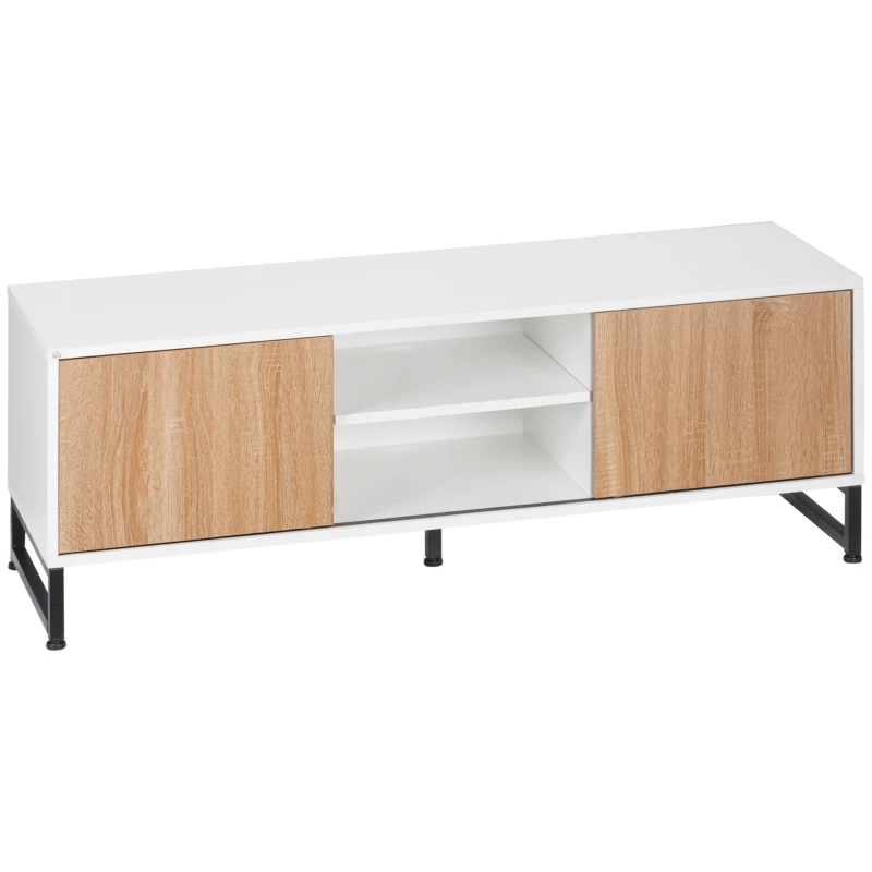 HOMCOM Mobile TV Moderno 50" max in Truciolato e Acciaio con 2 Ripiani Aperti e 2 Armadietti Chiusi, 120x39.5x45 cm