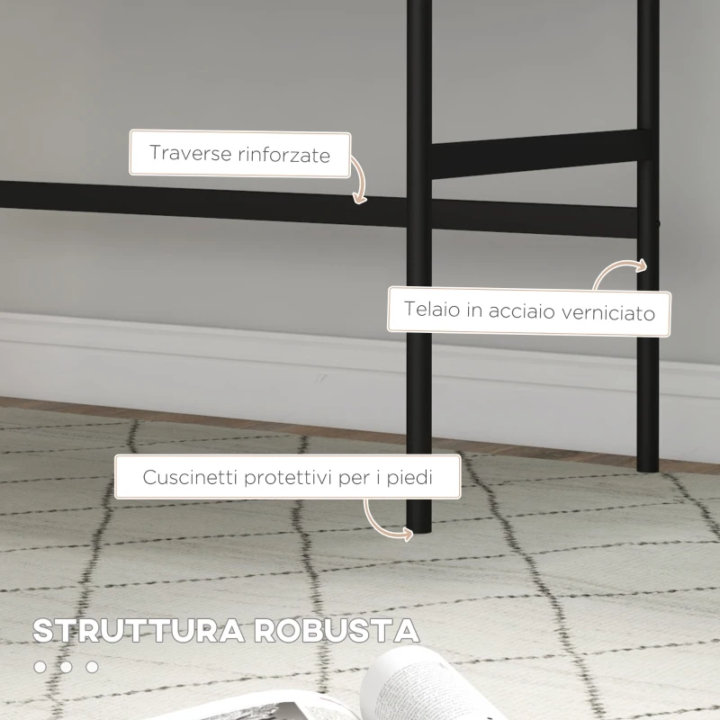 HOMCOM Scrivania da Ufficio Moderna con 2 Cassetti, in Acciaio e MDF, 106x50x77 cm, Nero e Rovere