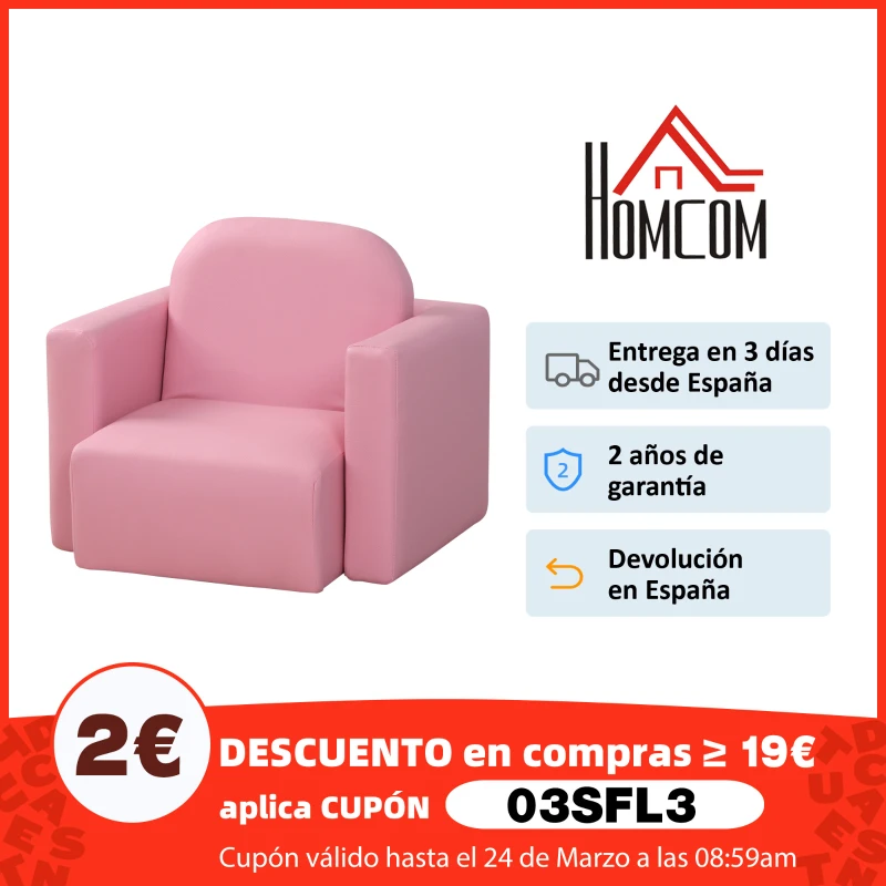 HOMCOM Conjunto 2 en 1 Sillón Infantil Multifuncional Convertible en Silla y Mesa para Niños de +3 Años 33x35x41 cm Rosa