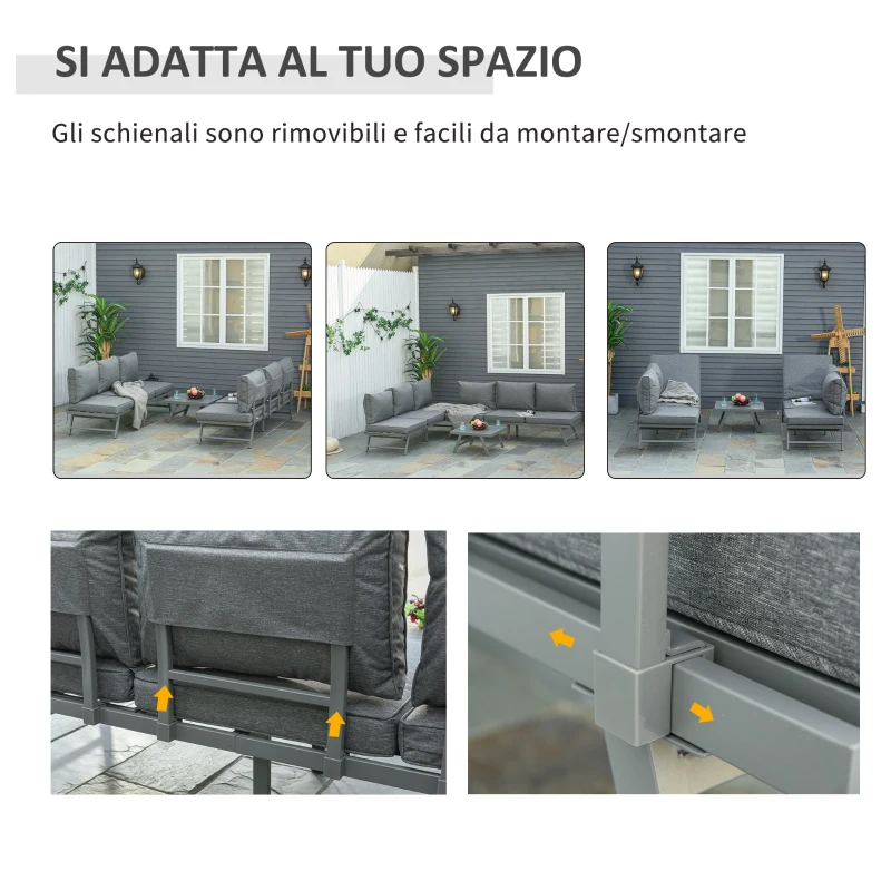 Outsunny Set con 2 Divani da Esterno con Schienale Reclinabile e 1 Tavolino da Giardino, Metallo e Poliestere, Grigio