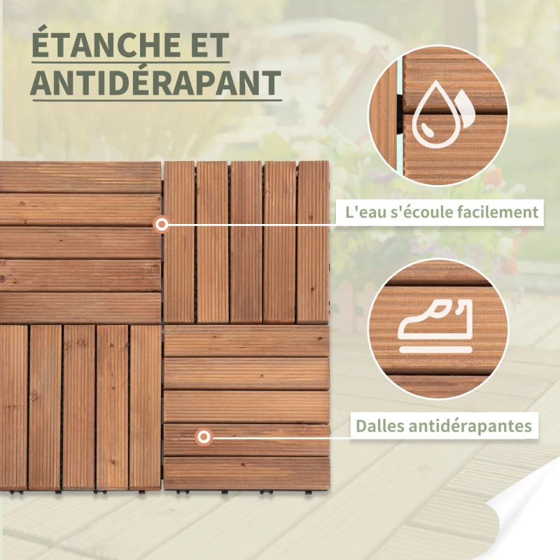Outsunny Dalles terrasse - caillebotis - Lot de 54 pcs, Surface Max. 5 m²- emboîtables, Installation très Simple