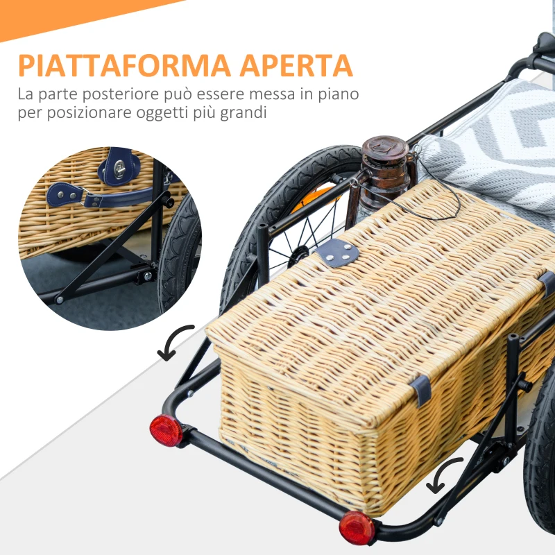 HOMCOM Rimorchio Bici ad Altezza Regolabile con Box Portaoggetti da 65L in Plastica, in Acciaio, 145x61x76/81 cm, Blu