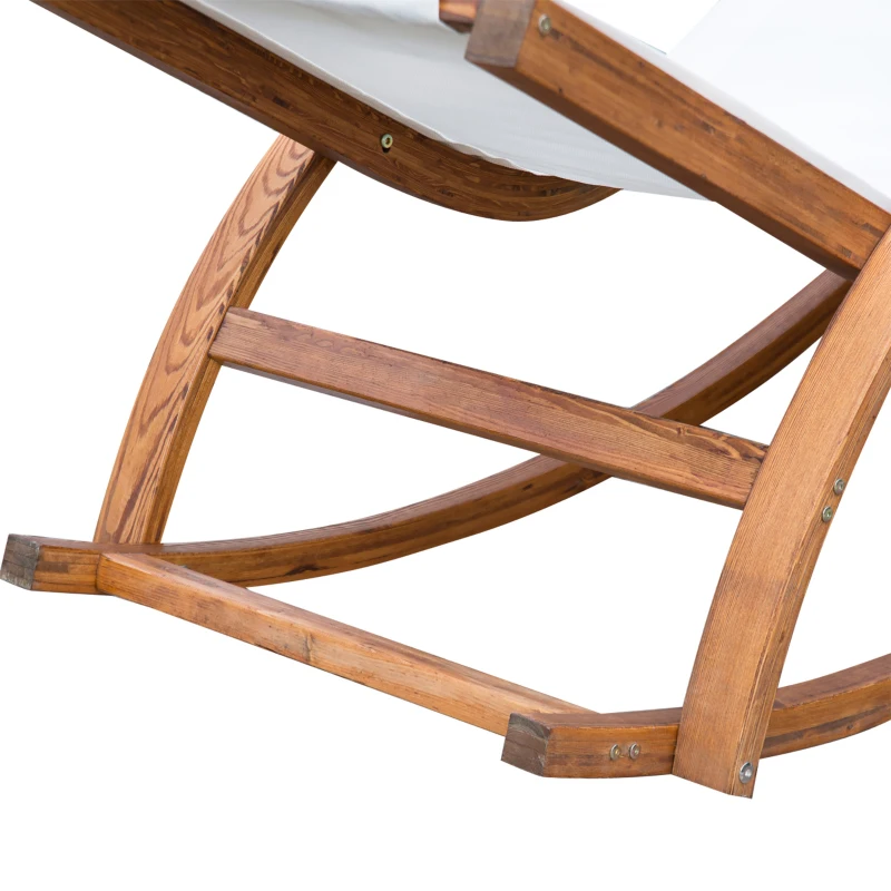 Outsunny Chaise Longue Fauteuil berçant à Bascule transat Bain de Soleil Rocking Chair en Bois Charge 120 Kg Blanc
