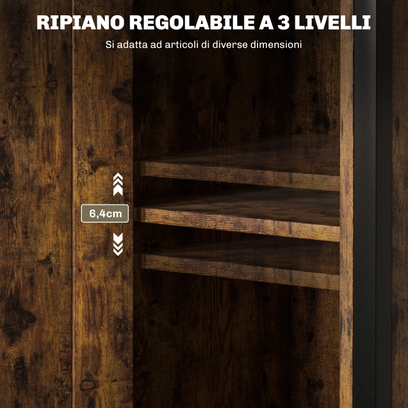 HOMCOM Comodino Industriale con 2 Ripiani e Scaffale Interno Regolabile, in Legno e Acciaio, 34x30x80 cm, Marrone