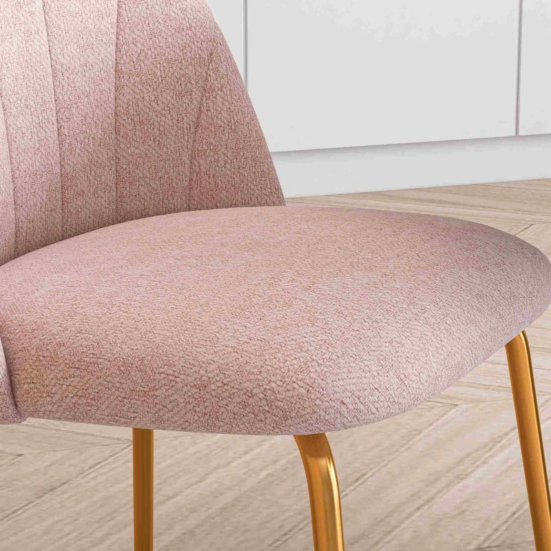 HOMCOM Set di 2 Sedie da Pranzo in Tessuto effetto Lino con Gambe in Acciaio, 55.5x59x81 cm, Rosa e Oro
