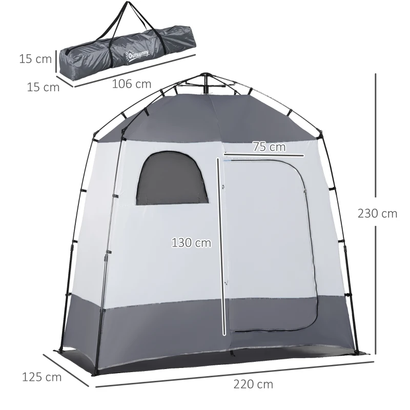 Outsunny Duschzelt für 2 Personen Toilettenzelt mit Transporttasche 3 Türen 2 Fenster Camping Umkleidezelt Umkleidekabine Lagerzelt Hellgrau+Grau